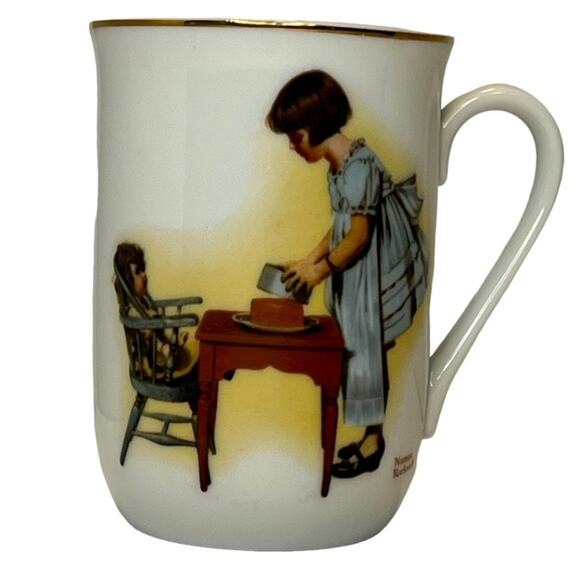 Norman Rockwell Vintage 1981 painted cups white w/ gold trim 5 unique mugs - Picture 11 of 16